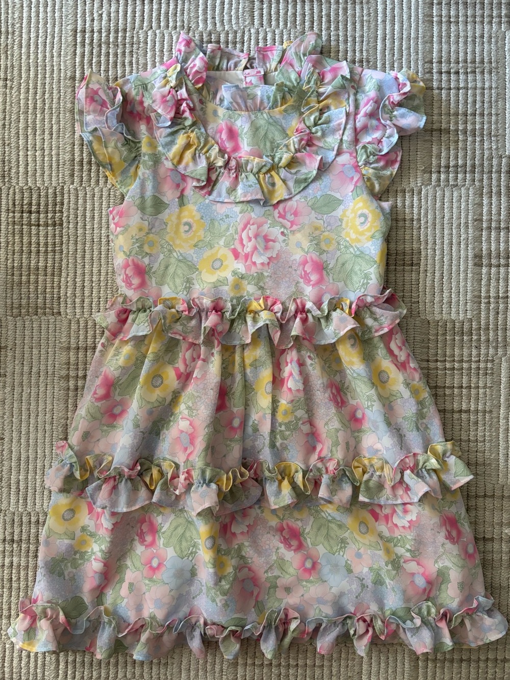 Janie and Jack Pastel Floral Ruffle Dress - Pink, Yellow& Green